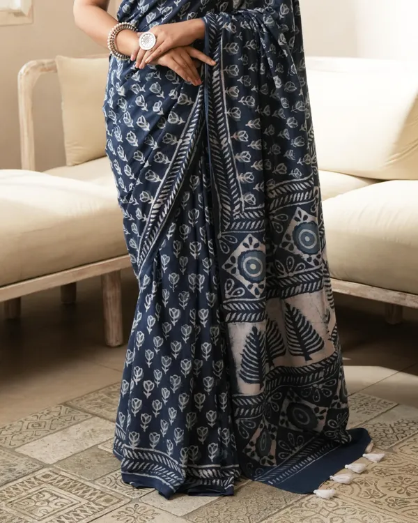 Indigo_Cotton_Dabu_Butti_Print_Mul_Saree_For_Women